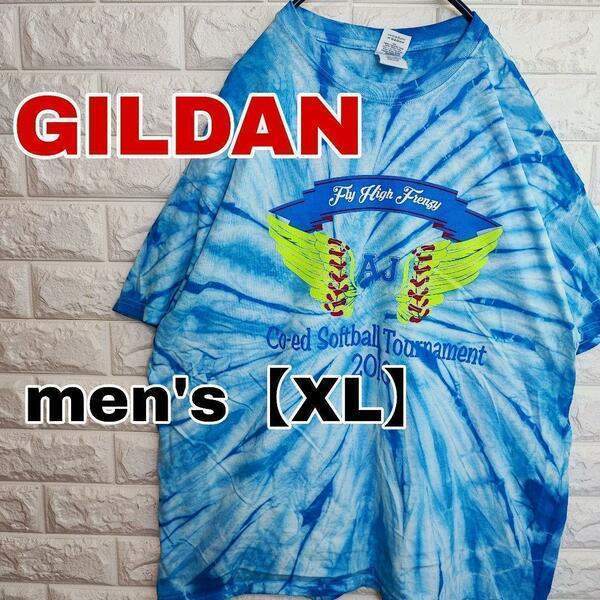 A525【GILDAN】半袖プリントTシャツ【メンズXL】タイダイ