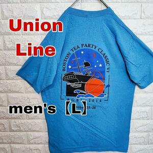 A484【Union　Line】半袖プリントTシャツ【メンズL】ライトブルー