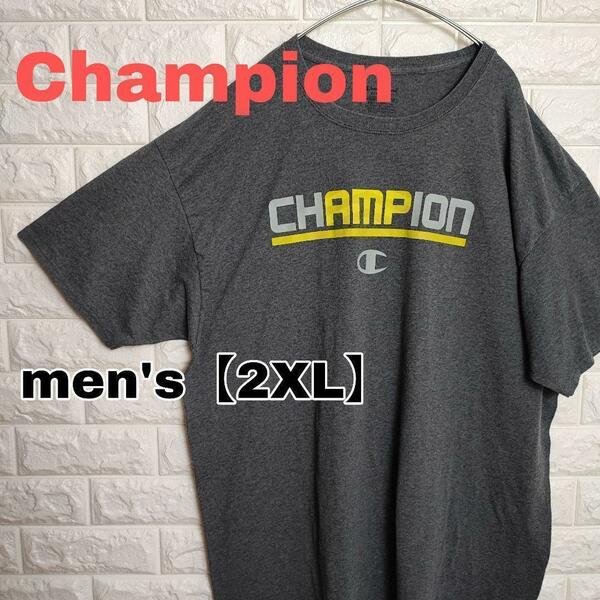 A171【Champion】プリントTシャツ 半袖【メンズ2XL】チャコール