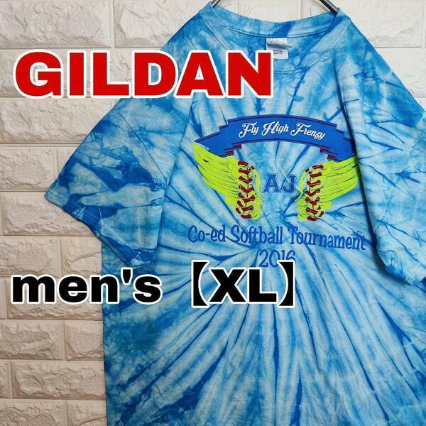 A467【GILDAN】半袖プリントTシャツ【メンズXL】タイダイ