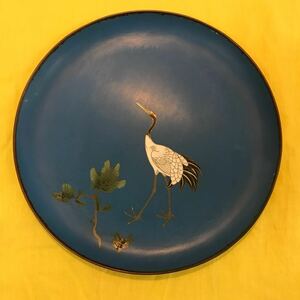 鶴に松　懐かしの絵柄の七宝焼の皿　古品