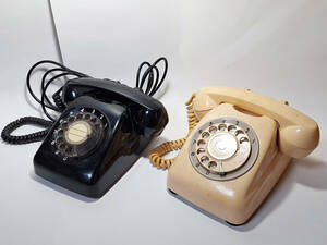  black telephone 2 pcs dial type Showa Retro ( black color * light orange color )