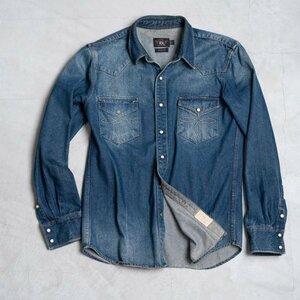 極厚　コンチョ denim RRL Vintage Denim Shirt ヴィンテージ加工 大戦モデル デニムシャツ　サイズ L