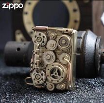 送料無料「限定品」SteamPunk solid brass Armor 新品 ZIPPO ジッポー オイルライター 重量感 真鍮 歯車は回転できます 未使用_画像1