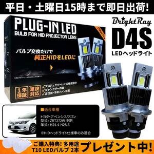 送料無料 1年保証 トヨタ アベンシスワゴン ZRT272W 中期 (H24.4-H28.6) 純正HID用 BrightRay D4S LED ヘッドライト 車検対応