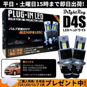 送料無料 1年保証 ダイハツ ムーヴカスタム LA100S LA110S 前期 (H22.12-H24.11) 純正HID用 BrightRay D4S LED ヘッドライト 車検対応