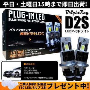 送料無料 1年保証 日産 シーマ F50 後期 (H18.2-H22.7) 純正HID用 BrightRay D2S LED ヘッドライト 車検対応