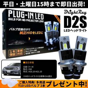 送料無料 1年保証 日産 フーガ Y50 (H16.10-H21.10) 純正HID用 BrightRay D2S LED ヘッドライト 車検対応