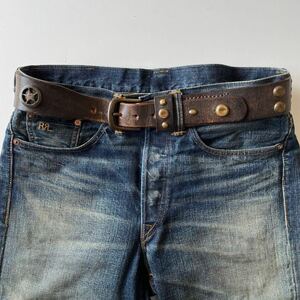 【希少/Italy製】RRL “Montana Leather Belt” レザー ベルト スタッズ ウエスタン Ralph Lauren ヴィンテージ