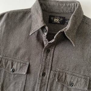 【希少】RRL “Railman Striped Work Shirt” M ストライプ ワーク シャツ Ralph Lauren ヴィンテージ