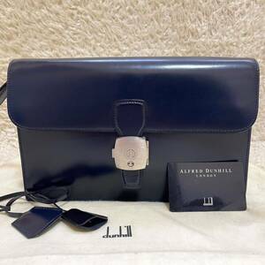 極美品/Gカード◎アルフレッド ダンヒル セカンドバッグ ロック金具 カーフレザー 本革 ALFRED DUNHILL ハンドバッグ メンズ ネイビー 鍵