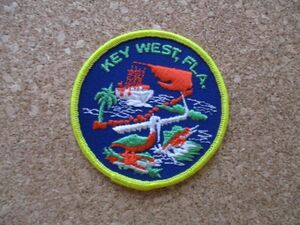 70s キーウェストKEY WEST FLA.ワッペン/ペリカン漁師PATCH船フロリダ旅行カジキ釣りVOYAGERアメリカVintageスーベニアPATCH土産USA D22