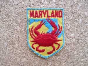 70s MARYLAND メリーランド州 スーベニア刺繍ワッペン/Callinectes sapidusブルークラブ蟹カニかにビンテージVoyager旅行USAエンブレム D②