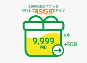 mineo マイネオ パケットギフト 約40GB+5GB(9,999MBx4+5GB) 匿名