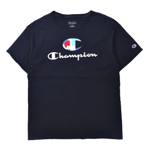 CHAMPION ビッグロゴプリントTシャツ XL ネイビー コットン スクリプトロゴ ホンジュラス製