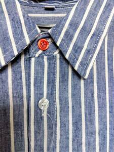 新品☆オシャレ☆彡素敵！春夏/Mサイズ/シャツ 快適なYシャツ　半袖 Tシャツに羽織るのもオシャレ！　さりげない赤いボタンもキュート！