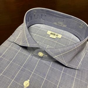 ABITRE51　ブルーチェック　形態安定ワイシャツ　L(41-85)　人気衿型ホリゾンタル