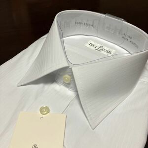 百貨店販売品　BILL CAUSE★形態安定　白織柄ドビーストライプワイシャツ　L(41-84)　レギュラーカラー　送料無料