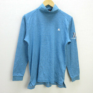 G■ルコック スポルティフ/le coq sportif GOLF モックネックゴルフシャツ/ボーダー【L】水色/men's/23【中古】■