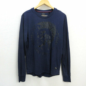 G■ディーゼル/DIESEL ロンT/プリントデザイン【L】紺/men's/61【中古】■