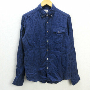 D■ユナイテッドアローズ/Green Label Relaxing 長袖BDリネンシャツ【M】紺/MENS/134【中古】■