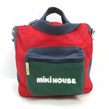 D■日本製■ミキハウス/miki house キャンバス地 ハンドバッグ/ショルダーBAG■赤 紺/59【中古】_画像1