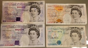 イングランド 旧紙幣 55ポンド分 20ポンド 10ポンド 5ポンド 旧札 英国 エリザベス女王 イギリス