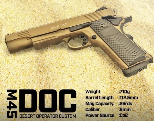 M45DOC Co2 ガスガン ハンドガン 本体 STGA認定 (タクティカル M1911 ガバメント) サバゲー ミリタリー タンカラーフレーム＆スライド