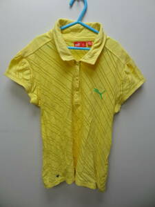 全国送料無料 プーマ PUMA レディース 黄色 斜め折柄 綿ポリ素材 半袖スポーツポロシャツ Mサイズ