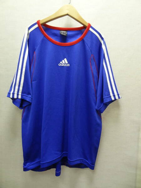 全国送料無料 アディダス adidas メンズ 赤X青色 ポリエステル100％ サッカー等スポーツ 半袖 ゲームTシャツ O(XL)サイズ