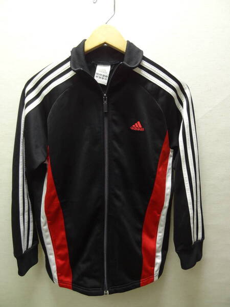 全国送料無料 美品 アディダス adidas 子供服キッズ男&女の子黒X赤X白色 サッカー等スポーツジャージトップス 160