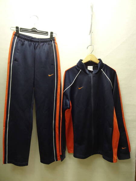 全国送料無料 ナイキ NIKE 子供服キッズ 男&女の子 紺Xオレンジ色 サッカー等 スポーツ ジャージ 上下セット 上160 下150