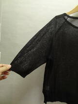 全国送料無料 ジーユー GU レディース 透け感のあるオーガンジー？素材 7分袖 黒色 無地シア―羽織Tシャツ Lサイズ_画像5