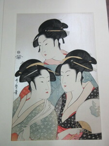 複製版画　手摺錦絵名品集　喜多川歌麿・画　『高名三美人』　1枚　彩色木版刷　錦絵　高見澤木版社・版元　日本浮世絵同好会　美人画