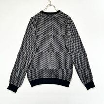 X246【美品／現行タグ】EMPORIO ARMANI／エンポリオアルマーニ　黒タグ　ニット　セーター　薄手　長袖　バイカラー　総柄　Ｍ　グレー　黒_画像3