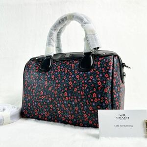 X318【未使用品】COACH／コーチ　ショルダーバッグ　ハンドバッグ　２ＷＡＹ　ヘリテージロゴ　PVC×レザー　花柄　ブラック　黒　F59445