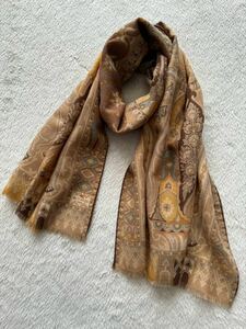 ETRO Italy made peiz Lee pattern stole scarf muffler silk wool Brown yellow Etro 