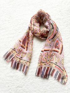  beautiful goods ETRO Italy made peiz Lee pattern silk stole scarf pink purple yellow black Etro 136 41