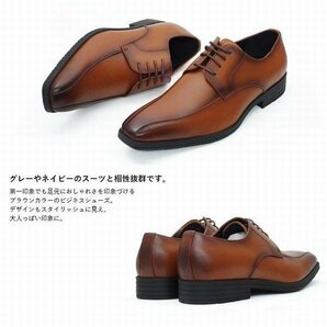 ビジネスシューズ メンズ 革靴 3E 紳士靴 脚長効果 ブラウン 茶色 ロングノーズ27cmの画像7