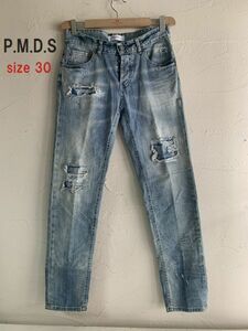 新品★最大値下げ*P.M.D.S pmds premium moodダメージ・リペア・USED加工 デニム　 ジーンズ made in italia サイズ30　参考価格36,300円