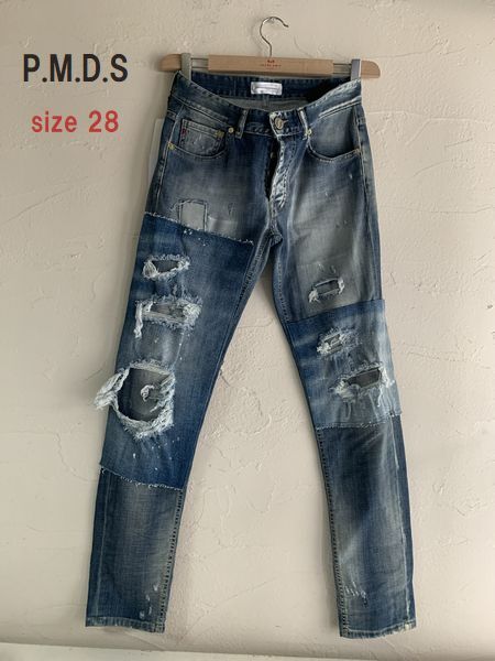新品★最大値下げ*P.M.D.S pmds premium moodダメージ・リペア・USED加工 デニム ジーンズ made in italia サイズ28 参考価格39,600円