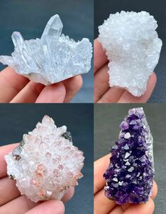 ミニ水晶クラスター　赤水晶クラスター　カクタス水晶　アメジスト　鉱物　標本 4点セット　