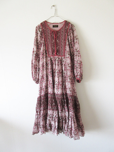 美品 2022 HUG O WaR×ne Quittez pas / ハグオーワー collaboration Flower pt. quilted tiered dress 1 Raspberry / ヌキテパ ワンピース