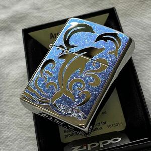 ZIPPO/アーマー/新品/イルカ/ブルー/ラメ仕上げ/開運/ドルフィン/ジッポー/送料無料/プレゼント/コレクション