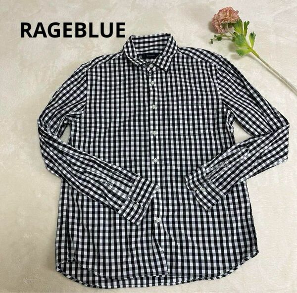 【RAGEBLUE】　レイジブルー　ポロシャツ　長袖　チェック柄　Mサイズ　 シャツ 長袖 トップス