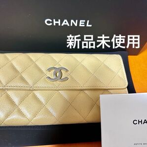 シャネル CHANEL キャビアスキン イエロー 長財布
