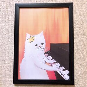 221:ストリートピアノ 猫 パロディアート A 4サイズ ピアノを弾く猫 アートポスター 玄関 トイレ 子ども部屋 寝室 プレゼント
