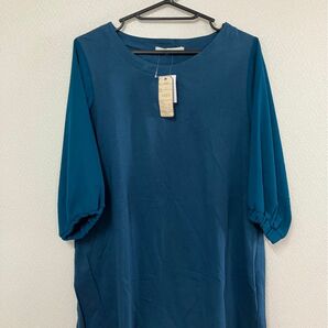 袖 切替 ネイビー Tシャツ 7分袖 レディースM