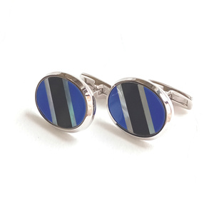 [psc275] new goods Paul Stuart paul (pole) Stuart cuffs cuff links silver × blue × black × pearl onyx shell oval 