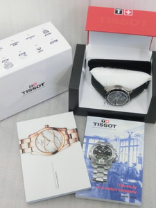  TISSOT ティソ T106427 クロノグラフ AT 自動巻 SS レザーバンド ブラック メンズ腕時計 美品